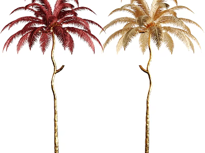 Decorative Palm Tree Design Floor Lamp with Red and Gold Leaves for Home Decor 3d model