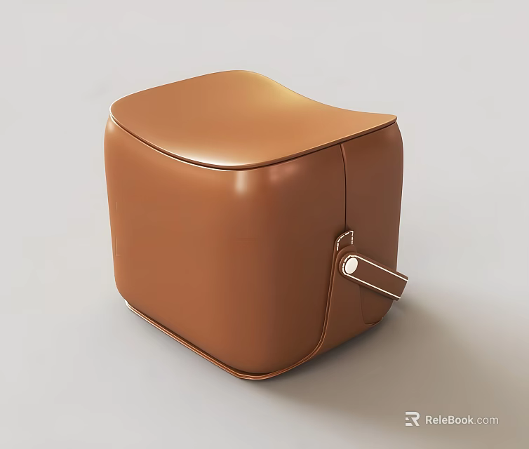 Modern Brown Leather Ottoman With Stylish Belt Detail Metal Buckle And Smooth Surface 3d model 