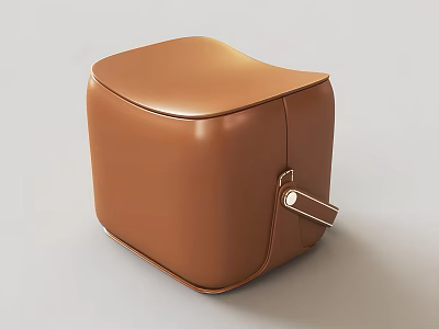 Modern Brown Leather Ottoman With Stylish Belt Detail Metal Buckle And Smooth Surface 3d model