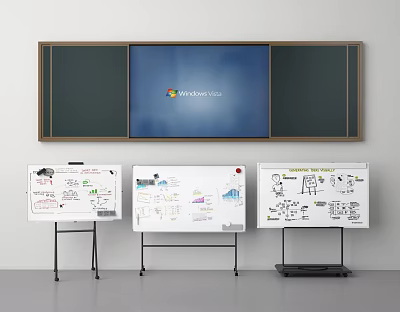 Modern Hanging Accessory For Office With Whiteboard Charts And Microsoft Teams 3d model