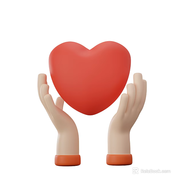Red Heart Shaped Decorative Ornament Set Held by Hands for Home Decoration 3d model 