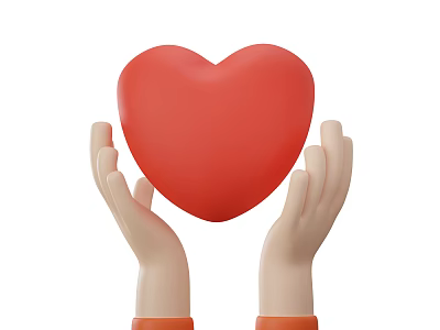 Red Heart Shaped Decorative Ornament Set Held by Hands for Home Decoration 3d model