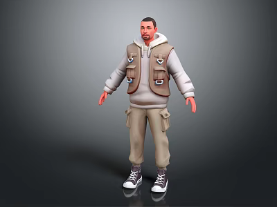 3D Character Model Wearing Hoodie Vest Cargo Pants And Sneakers Design 3d model