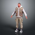 3D Character Model Wearing Hoodie Vest Cargo Pants And Sneakers Design
