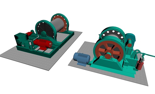 Mine hoisting equipment winch steady belt animation 3d model