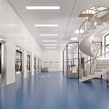 Sterile Cleanroom Corridor With Blue Floor White Walls And Industrial Equipment
