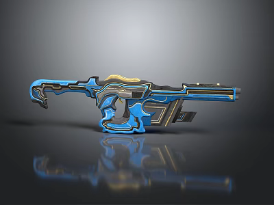 Futuristic Sci Fi Gun With Blue And Gold Sleek Design And Reflective Surface 3d model
