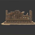 Modern Outdoor Square Brick Fire Pit Structure With Wood Log And Sand Area