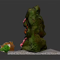 Colorful Tropical Fish Swimming Near Mossy Rock With Red Green Flowers And Coral Decor