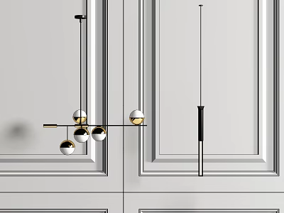 Modern Minimalist Pendant Light With Black Metal Frame Gold Accents And Spherical Bulbs 3d model