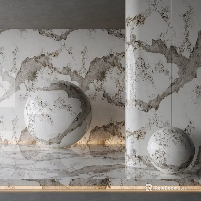 Modern Interior With Marble Walls Floors And Spherical Decor 3d model