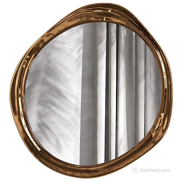 Gold Framed Irregular Round Mirror For Home Decor 3d model 