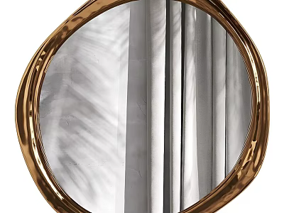 Gold Framed Irregular Round Mirror For Home Decor 3d model