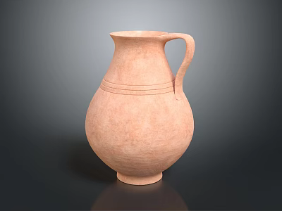 Handmade Terracotta Vase With Curved Handle And Decorative Horizontal Stripes 3d model