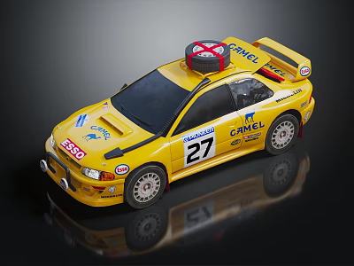 Yellow Race Car Model With Sponsor Logos Number 27 And Cancel Roof Sign 3d model