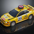 Yellow Race Car Model With Sponsor Logos Number 27 And Cancel Roof Sign
