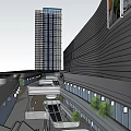 Modern Commercial Complex Architectural Design With Open Plaza And Urban Surroundings 3d model