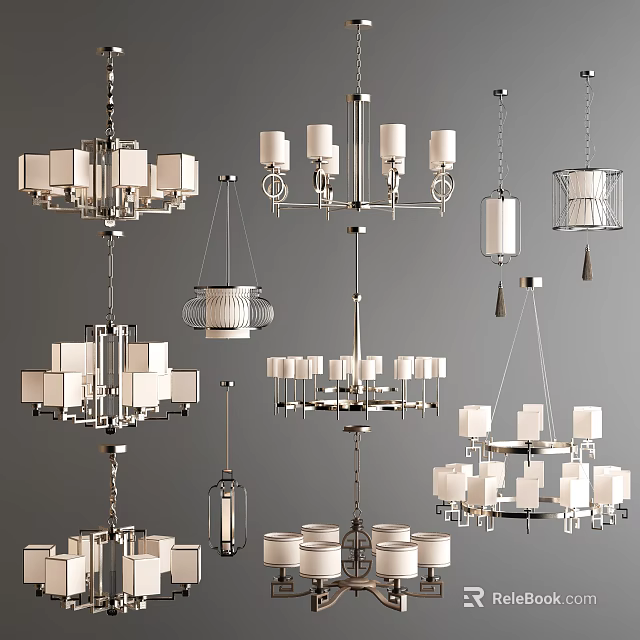 Modern Chandeliers with Various Designs and Stylish Frames for Home Interior Decor 3d model