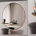 Round Decorative Mirror With LED Lighting Reflecting Curtains And Shelf 3d model