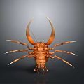 Orange Crustacean Like Creature with Large Claws and Multiple Sharp Legs on Gray Gradient Background