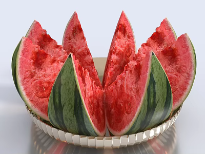 Fresh Watermelon Slices With Red Flesh And Green Rind On Silver Plate 3d model