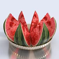 Fresh Watermelon Slices With Red Flesh And Green Rind On Silver Plate