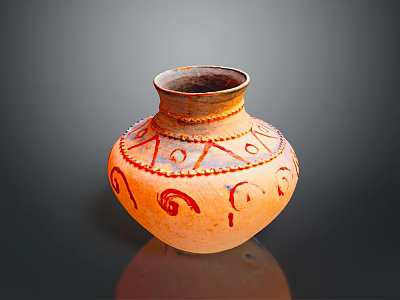 Handmade Traditional Pottery Sculpture With Carved Red Decorative Patterns And Orange Body 3d model