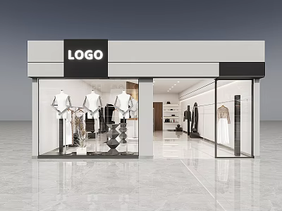 Modern Fashion Clothing Store With Glass Windows Mannequins And Interior Clothing Displays 3d model