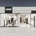 Modern Fashion Clothing Store With Glass Windows Mannequins And Interior Clothing Displays