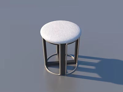 Modern White Round Stool With Upholstered Seat And Metal Frame Design 3d model