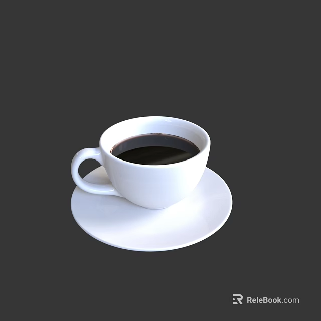 Cafe Serving Black Coffee In White Cup On White Saucer 3d model 