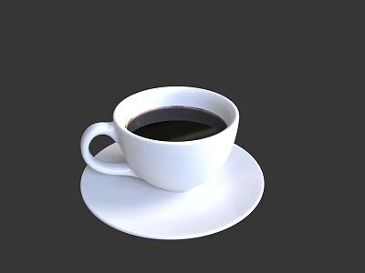 Cafe Serving Black Coffee In White Cup On White Saucer 3d model