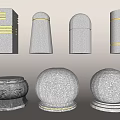 Stone and Wood Textured Decorative Pieces with Cylindrical Round and Rectangular Shapes 3d model
