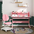 Pink Kids Desk With Ergonomic Chair And Stationery Storage In Children Room