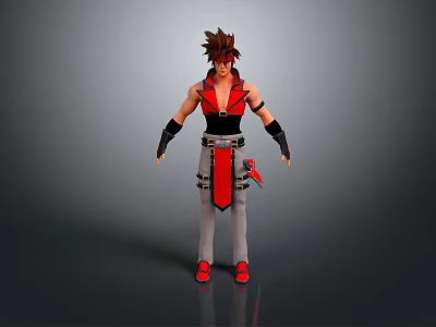 Anime Style 3D Character Model With Brown Spiky Hair Red Black Outfit And Red Shoes 3d model