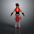 Anime Style 3D Character Model With Brown Spiky Hair Red Black Outfit And Red Shoes