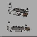 Modern Sofa and Coffee Table Set With Accent Chair And Floor Lamp 3d model