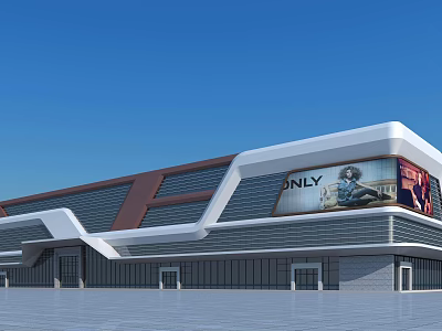 Modern Commercial Complex With Glass Facade And Large Digital Advertising Screen 3d model