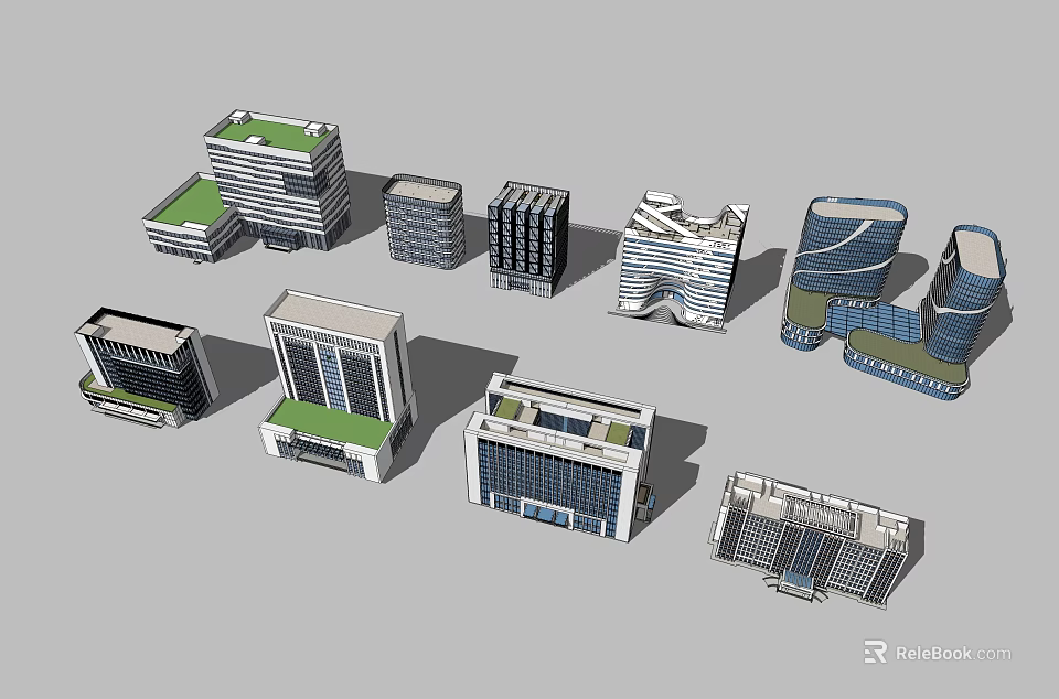 Modern Office Building Models With Diverse Architectural Designs And Shapes 3d model