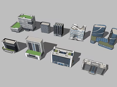 Modern Office Building Models With Diverse Architectural Designs And Shapes 3d model