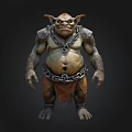 3D Fantasy Monster Character With Horns Fangs Muscular Body Chains And Tattered Cloth