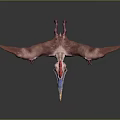 Pterosaur With Red Crest Open Beak And Outstretched Wings On Gray Background 3d model