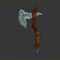 Mythical Battle Axe With Blue Bladed Head And Red Wrapped Handle Design