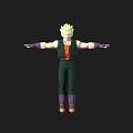 Anime Style Warrior Character With Spiky Yellow Hair Red Vest Green Pants And Purple Boots