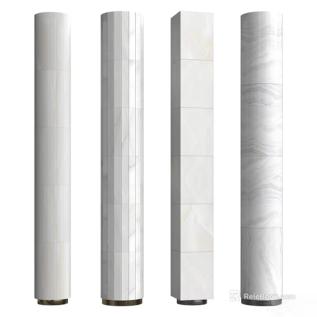 Marble Columns With Different Textures And Decorative Styles For Interior Design 3d model