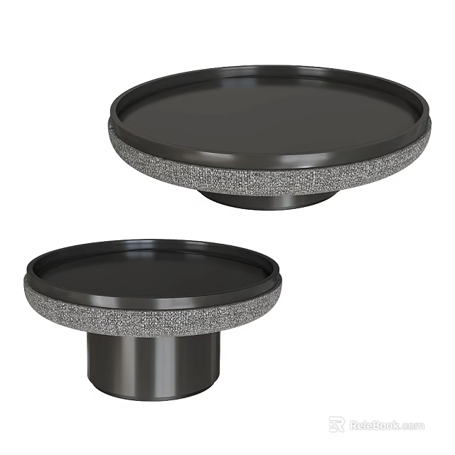 Modern Round Black Coffee Table With Textured Base And Sleek Surface Design 3d model