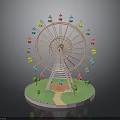 Colorful Ferris Wheel Architecture With Green Lawn Small Trees And Pathway