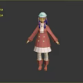 Game Movie Character With Blue Hair White Hat Pink Coat White Dress 3D Stylized Model