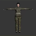 Female Character In Camouflage Uniform Standing With Arms Outstretched Against Gray Background