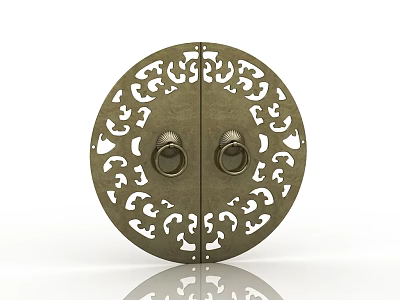 Decorative Metal Door Handle With Intricate Circular Carvings And Double Pull Rings 3d model